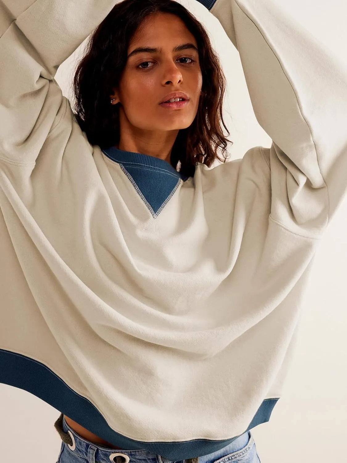 Women's Sweatshirt Fall Casual Crew Neck Pullover Loose Long Sleeve Tops Color Block Hoodies Oversized Shirts