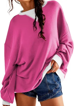 Women's Sweatshirt Fall Casual Crew Neck Pullover Loose Long Sleeve Tops Color Block Hoodies Oversized Shirts