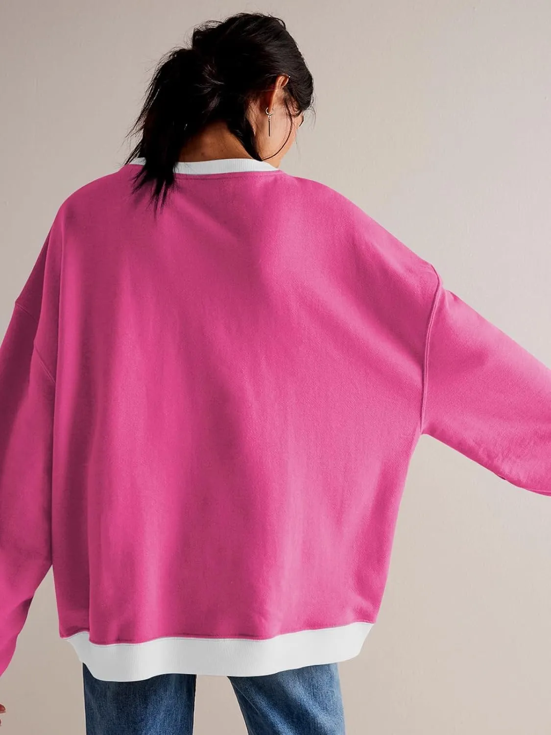 Women's Sweatshirt Fall Casual Crew Neck Pullover Loose Long Sleeve Tops Color Block Hoodies Oversized Shirts
