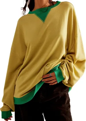 Women's Sweatshirt Fall Casual Crew Neck Pullover Loose Long Sleeve Tops Color Block Hoodies Oversized Shirts