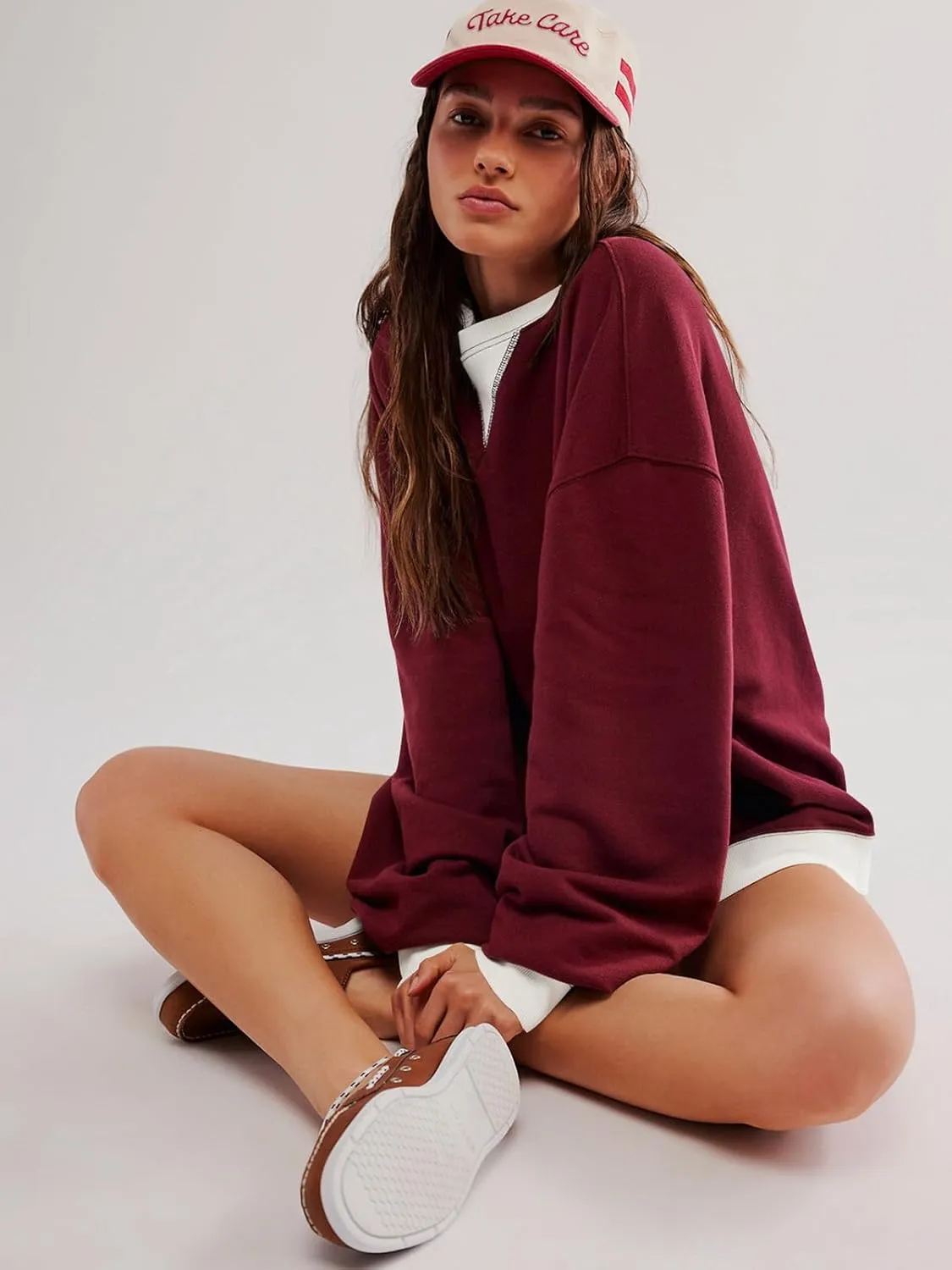 Women's Sweatshirt Fall Casual Crew Neck Pullover Loose Long Sleeve Tops Color Block Hoodies Oversized Shirts