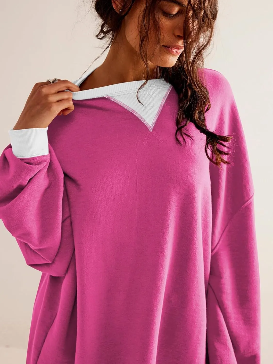 Women's Sweatshirt Fall Casual Crew Neck Pullover Loose Long Sleeve Tops Color Block Hoodies Oversized Shirts