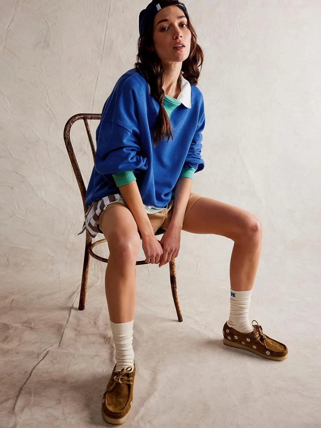 Women's Sweatshirt Fall Casual Crew Neck Pullover Loose Long Sleeve Tops Color Block Hoodies Oversized Shirts