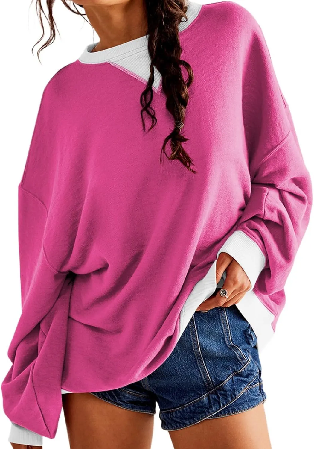 Women's Sweatshirt Fall Casual Crew Neck Pullover Loose Long Sleeve Tops Color Block Hoodies Oversized Shirts