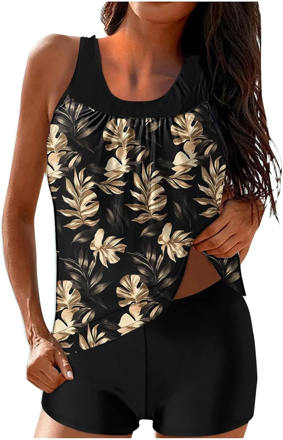 Womens Swimwear Beach Tankini Shorts Match Tops Vests Two Piece Color Block Modest Bathing Suit Sets for Women Casual