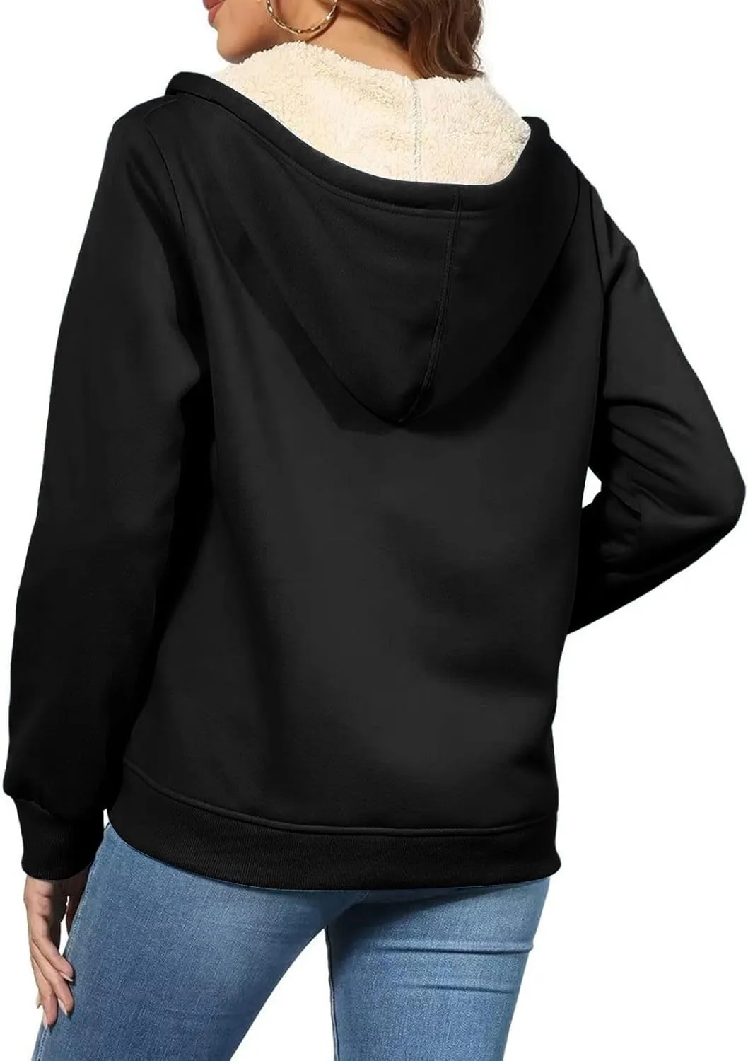 Womens Thick Wool Zip Up Hoodies Long Sleeve Sweatshirts Winter Fall Outfits Oversized Sweaters Casual