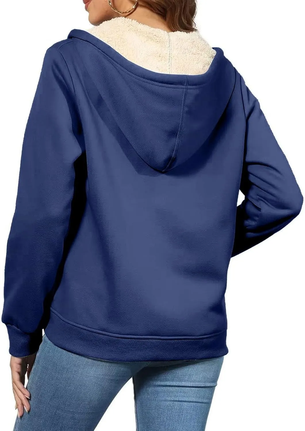 Womens Thick Wool Zip Up Hoodies Long Sleeve Sweatshirts Winter Fall Outfits Oversized Sweaters Casual