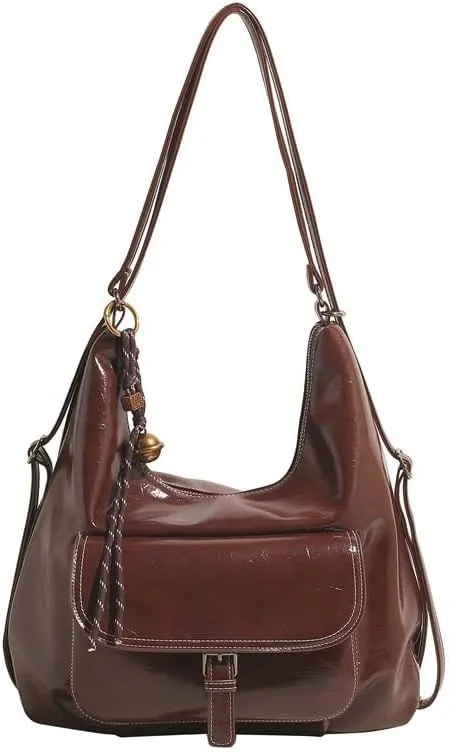 Women's Vintage Convertible Backpack Stylish Large-Capacity Shoulder Crossbody Bag for Work Travel Daily Use, Elegant Design (Brown)