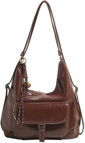 Women's Vintage Convertible Backpack Stylish Large-Capacity Shoulder Crossbody Bag for Work Travel Daily Use, Elegant Design (Brown)
