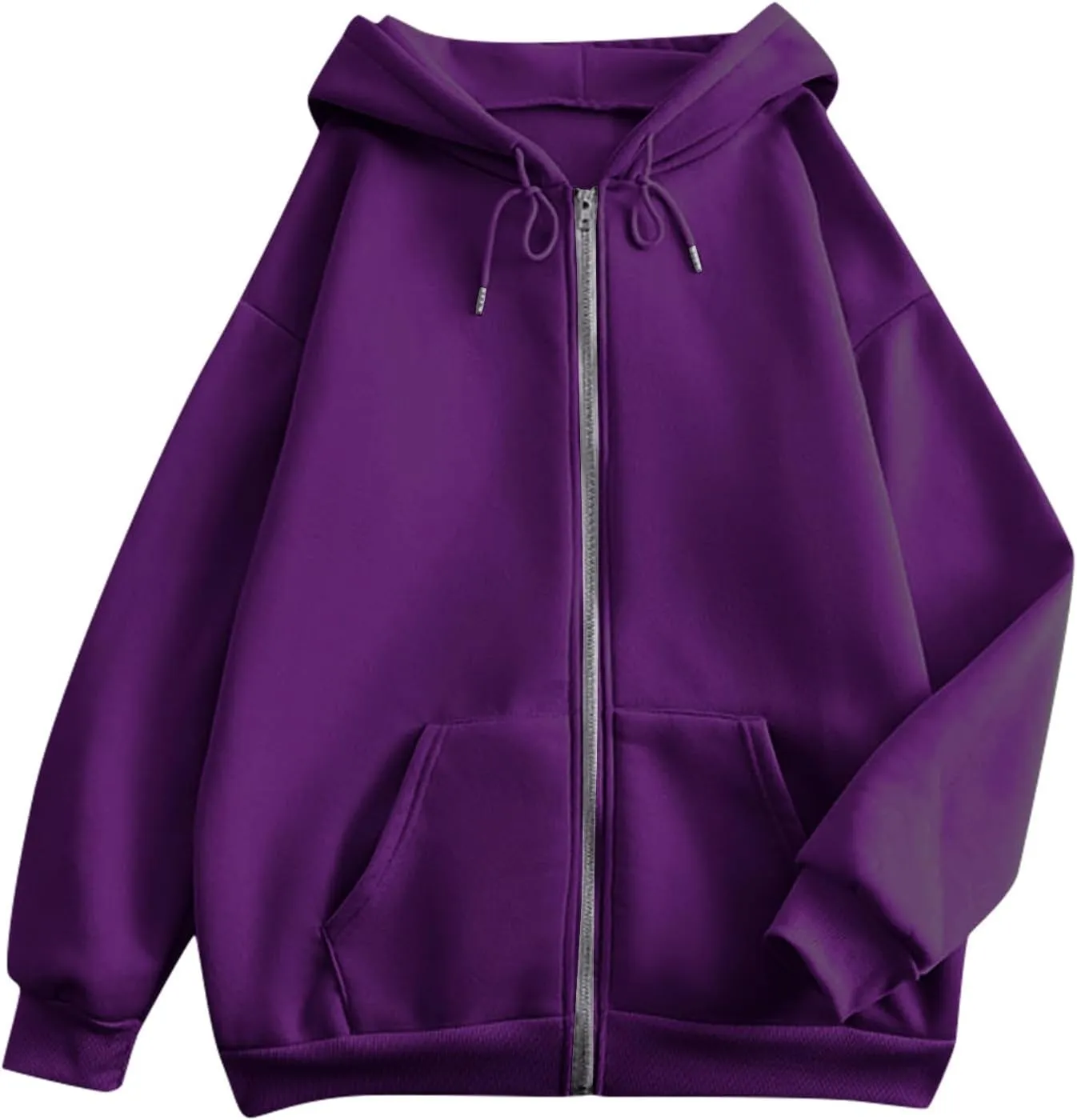Women's Zip Up Hoodies Casual Fashion Solid Color Long Sleeve Drawstring Pullover Sweatshirt Tops With Pockets