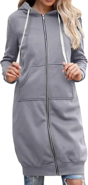 Women's Zip Up Hoodies Long Sleeve Winter Lightweight Hooded Sweatshirt Casual Jacket Coat with Pockets