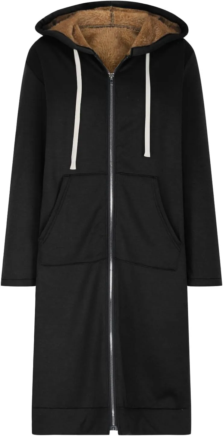 Women's Zip Up Hoodies Oversized Sherpa Lined Long Sweatshirts Casual Long Sleeve 2024 Fall Hoodie Jacket Coat