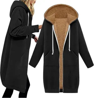 Women's Zip Up Hoodies Oversized Sherpa Lined Long Sweatshirts Casual Long Sleeve 2024 Fall Hoodie Jacket Coat