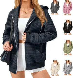 Womens Zip Up Hoodies Y2k Long Sleeve Cute Trendy Fleece Jacket Comfort Loose Fit Oversized Sweatshirt with Pockets