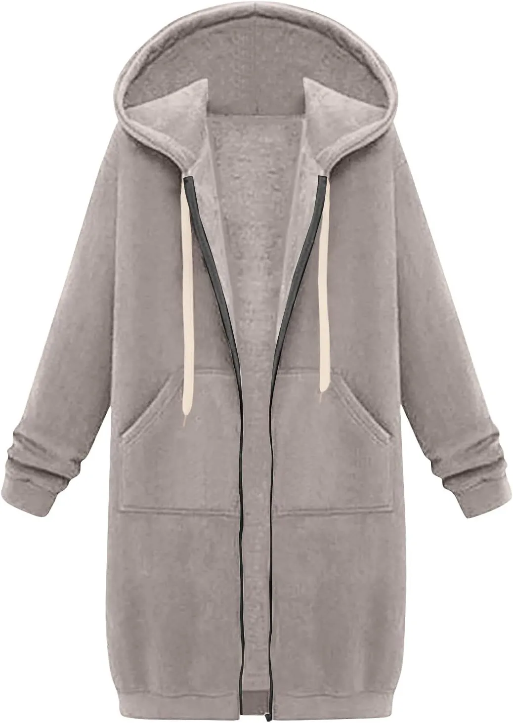 Women's Zip Up Long Hoodies Jacket Long Sleeve Drawstring Hooded Sweatshirt Coat 2024 Fall Winter Pocket Outerwear