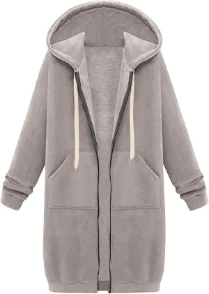 Women's Zip Up Long Hoodies Jacket Long Sleeve Drawstring Hooded Sweatshirt Coat 2024 Fall Winter Pocket Outerwear