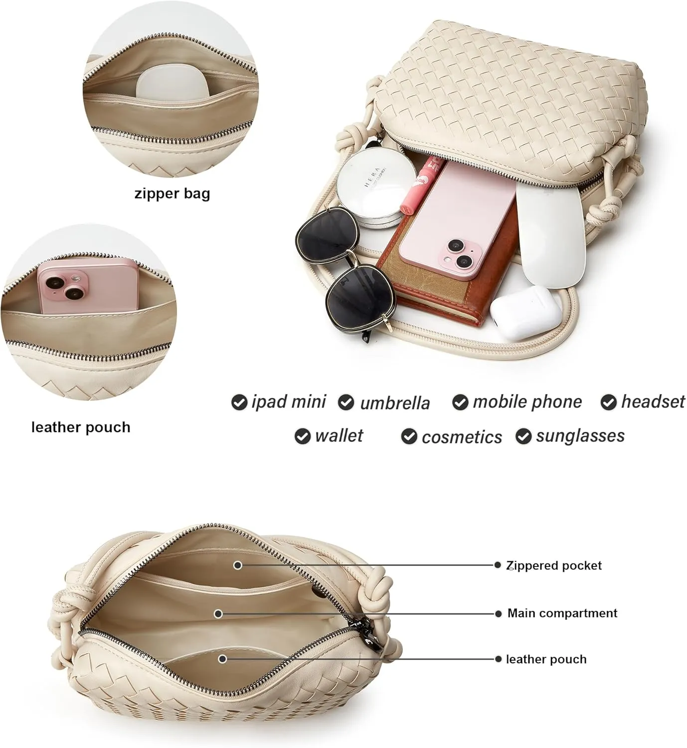 Woven Crossbody Bags for Women: Vegan Leather Purse - Handwoven Small Handbag- Trendy Shoulder Bag