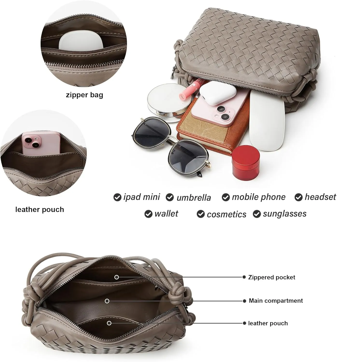 Woven Crossbody Bags for Women: Vegan Leather Purse - Handwoven Small Handbag- Trendy Shoulder Bag