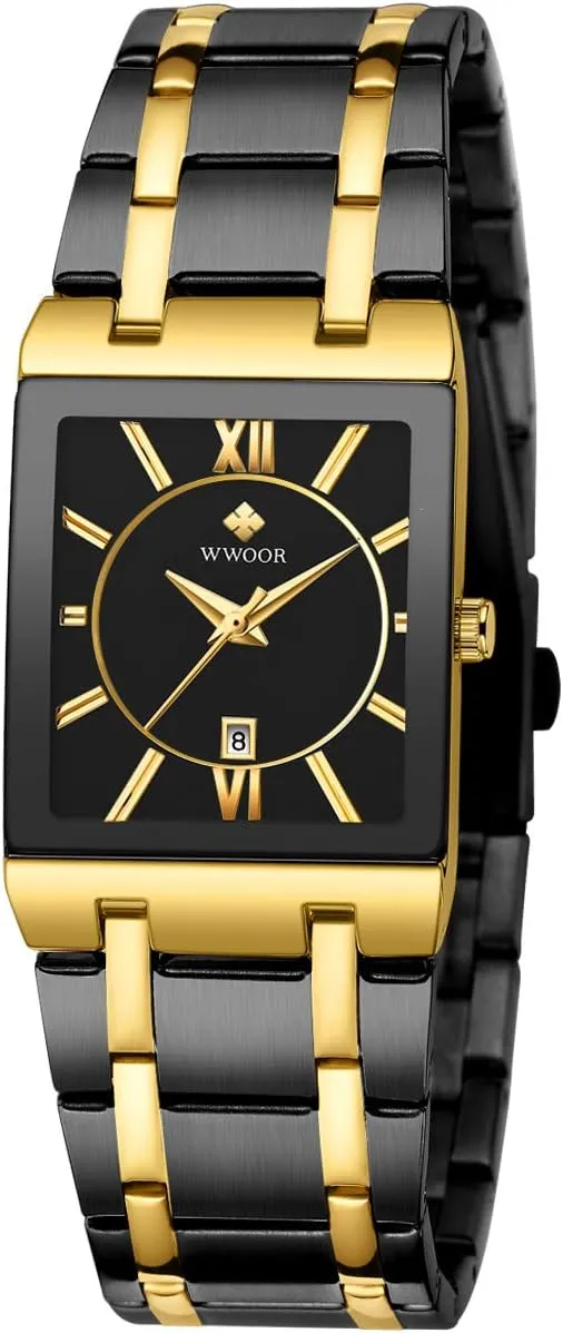 WWOOR Square Watches for Men Stainless Steel Mens Square Watch with Date Original Waterproof Analog Quartz Fashion Business Casual Wristwatch
