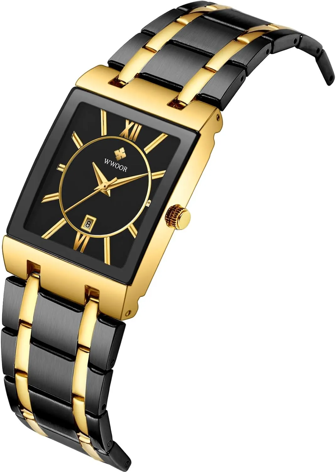 WWOOR Square Watches for Men Stainless Steel Mens Square Watch with Date Original Waterproof Analog Quartz Fashion Business Casual Wristwatch