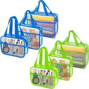XEWEA Clear Travel Toiletry Bags,6 Pack TSA Approved Transparent Makeup Bag for Men Women, Large Waterproof PVC Quart Organizer with Zipper for Toiletries Airline Essentials,Toy Storage Blue Green