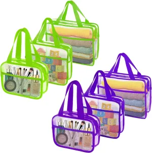 XEWEA Clear Travel Toiletry Bags,6 Pack TSA Approved Transparent Makeup Bag for Men Women, Large Waterproof PVC Quart Organizer with Zipper for Toiletries Airline Essentials,Toy Storage Purple Green