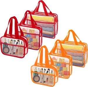 XEWEA Clear Travel Toiletry Bags,6 Pack TSA Approved Transparent Makeup Bag for Men Women, Large Waterproof PVC Quart Organizer with Zipper for Toiletries Airline Essentials,Toy Storage Red Orange