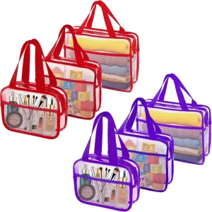 XEWEA Clear Travel Toiletry Bags,6 Pack TSA Approved Transparent Makeup Bag for Men Women, Large Waterproof PVC Quart Organizer with Zipper for Toiletries Airline Essentials,Toy Storage Red Purple