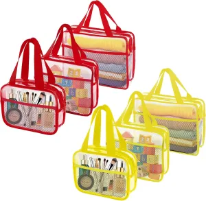 XEWEA Clear Travel Toiletry Bags,6 Pack TSA Approved Transparent Makeup Bag for Men Women, Large Waterproof PVC Quart Organizer with Zipper for Toiletries Airline Essentials,Toy Storage Red Yellow