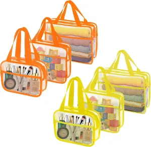 XEWEA Clear Travel Toiletry Bags,6 Pack TSA Approved Transparent Makeup Bag for Men Women, Large Waterproof PVC Quart Organizer with Zipper for Toiletries Airline Essentials,Toy Storage Yellow Orange