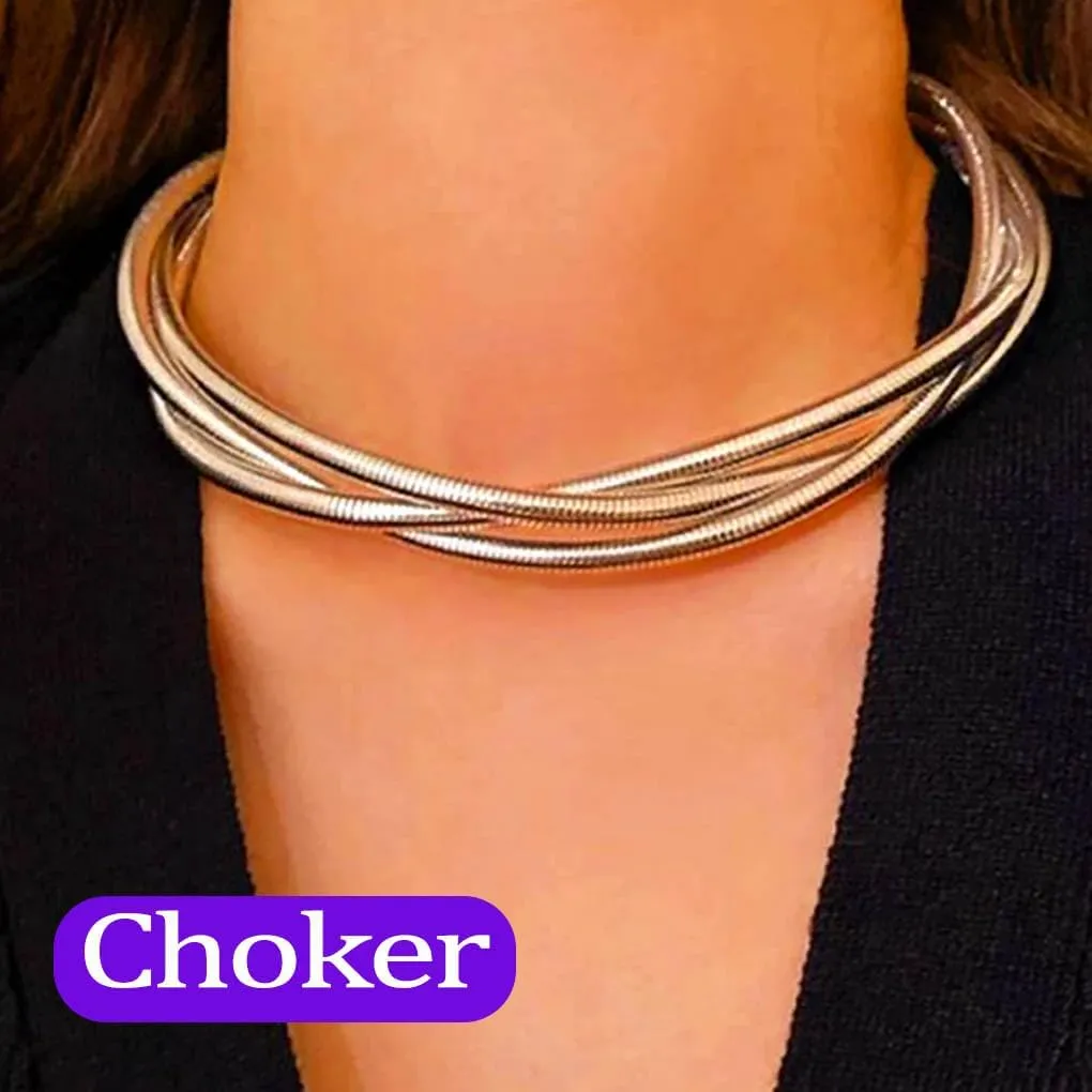 Yalice Gold Chunky Choker Necklace for Women Triple Snake Bone Wrap Choker Chain Necklaces Elastic Twristed Thick Collar African Jewelry Birthday Gift for Her