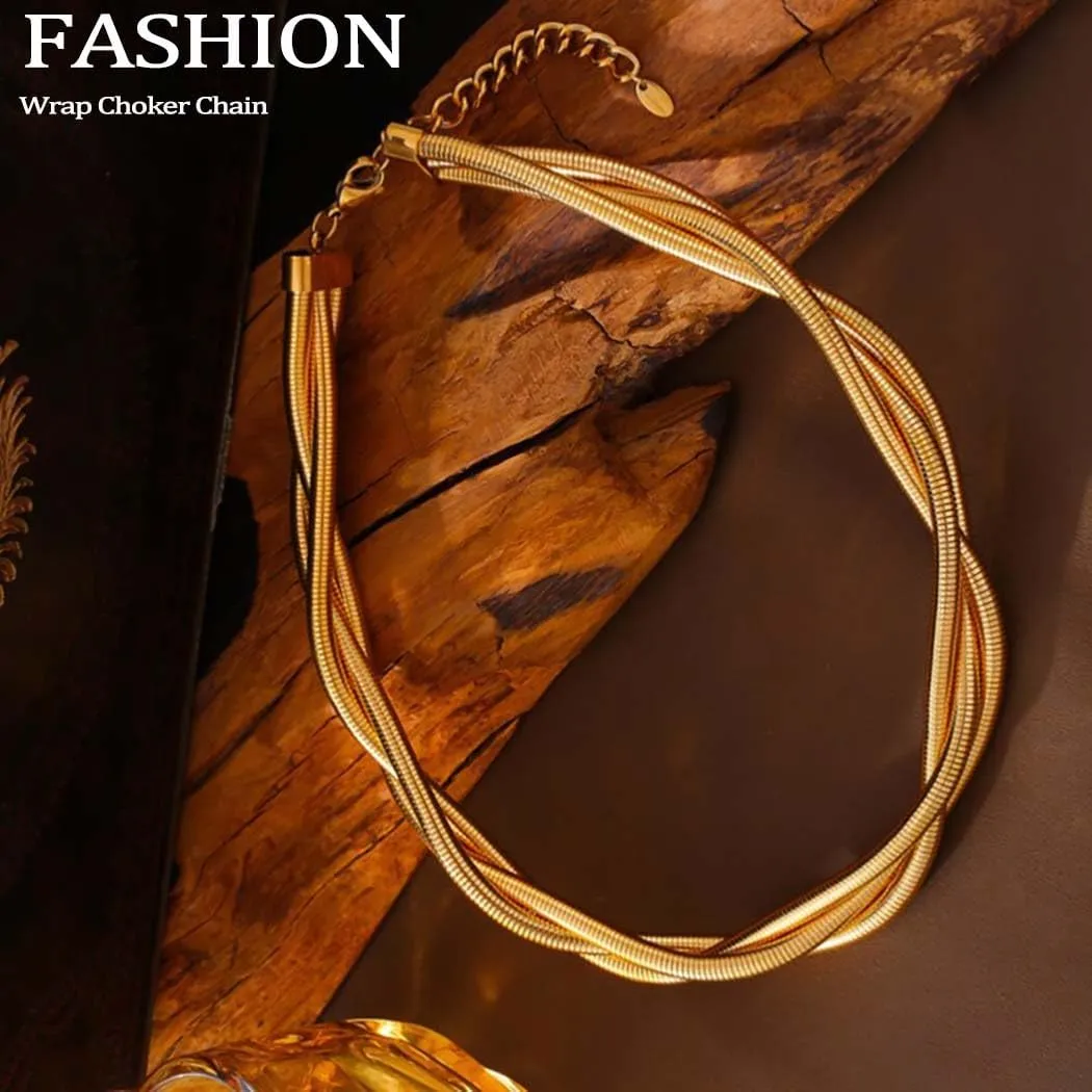 Yalice Gold Chunky Choker Necklace for Women Triple Snake Bone Wrap Choker Chain Necklaces Elastic Twristed Thick Collar African Jewelry Birthday Gift for Her