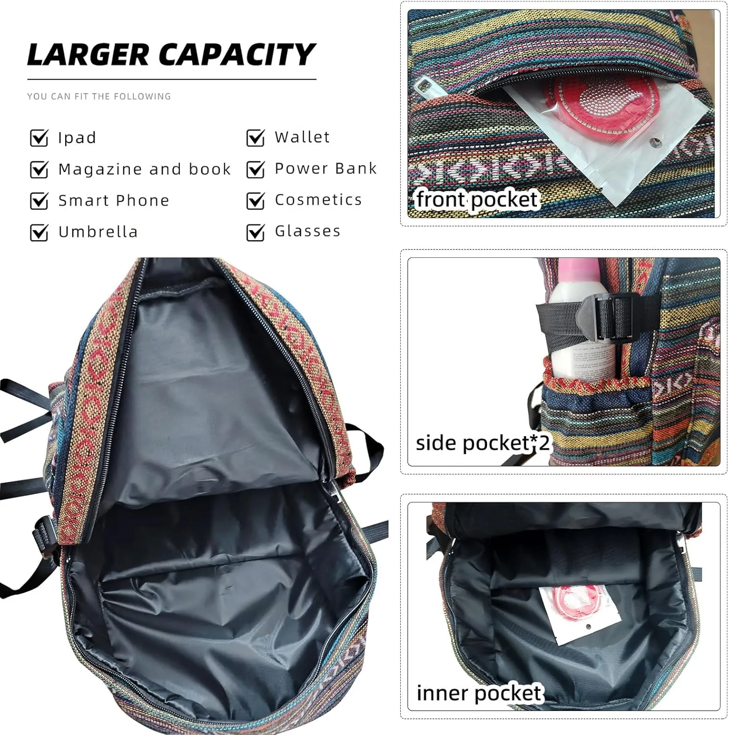 Yaopeing Casual Backpack for Women,Vintage Unique Style Fashion Backpacks Purse, Boho Ethnic Handbag Shoulder Bag,Blue