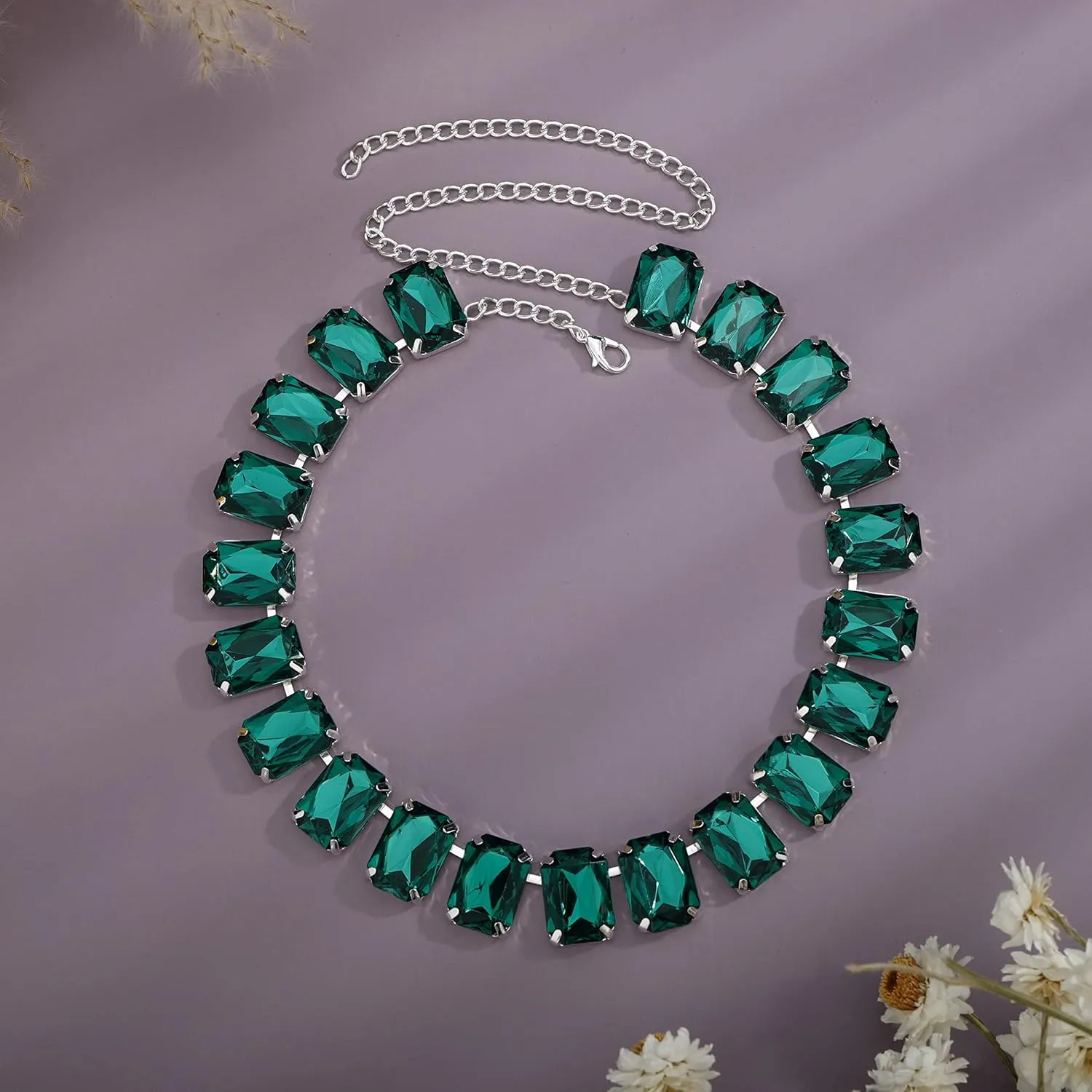 YERTTER Elegant Full Clorful Rhinestone Chunky Chain Luxury Rhinestone Collar Statement Clavicle Choker Necklace Adjustable for Party Music Bar Women Girls