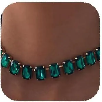 YERTTER Elegant Full Clorful Rhinestone Chunky Chain Luxury Rhinestone Collar Statement Clavicle Choker Necklace Adjustable for Party Music Bar Women Girls