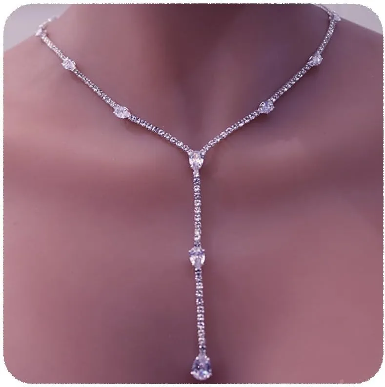 YERTTER Silver Sparkly Full Rhinestone Chain Choker Tassel Necklace Long Crystal Collar Necklace Statement Choker Necklace for Party Music Bar Women Silver 1