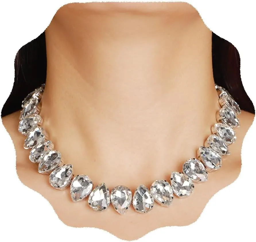 YERTTER Sparkle Colorful Full Rhinestone Choker Oval Crystal Chain Collar Stunning Boho Crystal Statement Clavicle Choker Necklace for Wedding Women Girls