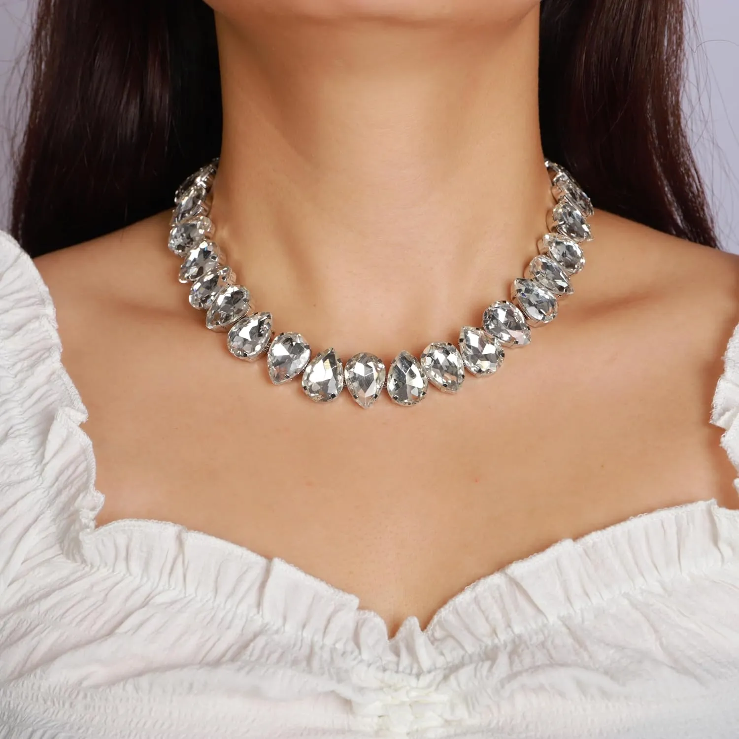 YERTTER Sparkle Colorful Full Rhinestone Choker Oval Crystal Chain Collar Stunning Boho Crystal Statement Clavicle Choker Necklace for Wedding Women Girls