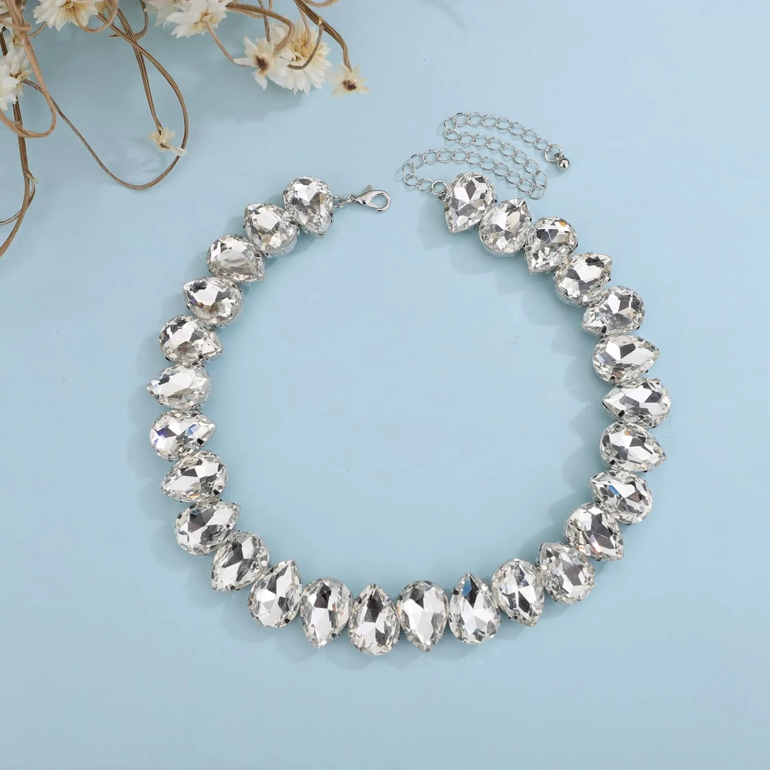 YERTTER Sparkle Colorful Full Rhinestone Choker Oval Crystal Chain Collar Stunning Boho Crystal Statement Clavicle Choker Necklace for Wedding Women Girls