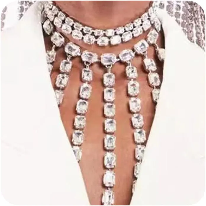 YERTTER Sparkle Gold Full Fringe Crystal Tassel Chain Exaggrated Collar Luxury Tassel Rhinestone Statement Clavicle Choker Necklace for Wedding Party Music Bar Women Gold 5