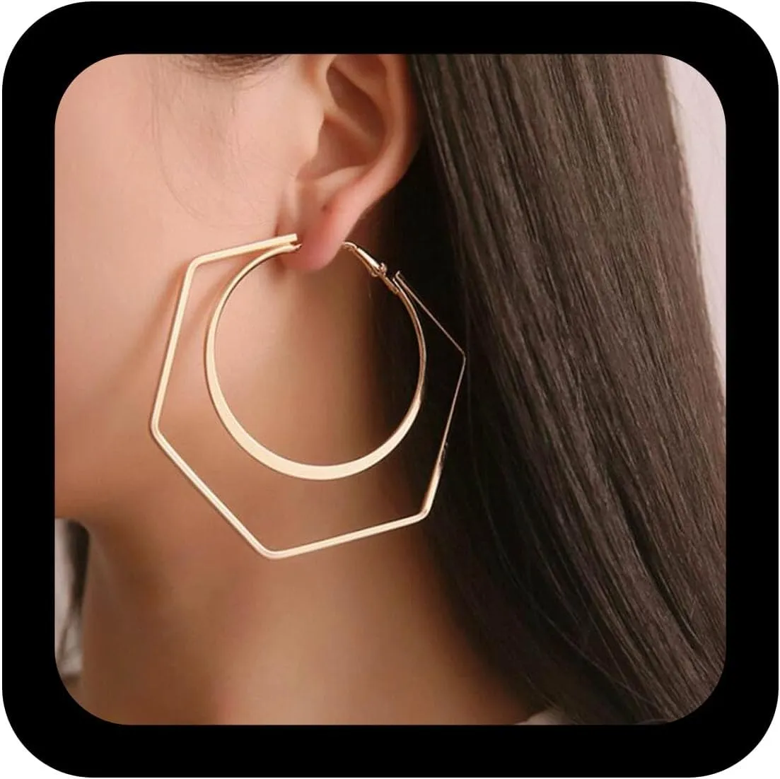 YienDoo Large Geometric Hoop Dangle Drop Earrings Gold Round Circle Hoop Drop Earrings Big Hexagon Dangle Earrings Statement Geometric Earrings Jewelry for Women