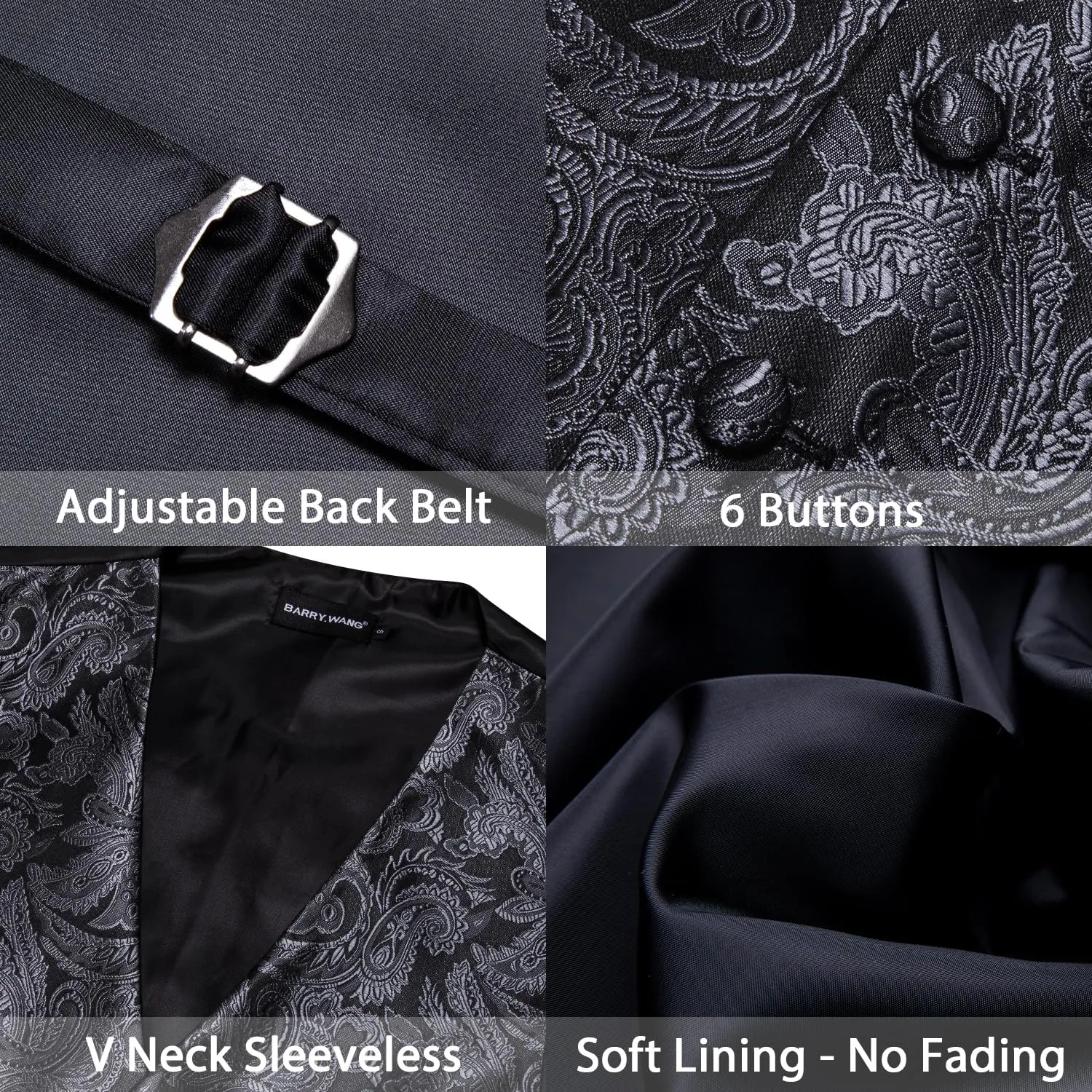 YOHOWA Mens Suit Vest Silk Tie Bowtie Set Paisley Jacquard Formal Waistcoat Clip Hanky Cufflinks Lapel Pin Wedding Party 8PCS