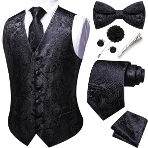 YOHOWA Mens Suit Vest Silk Tie Bowtie Set Paisley Jacquard Formal Waistcoat Clip Hanky Cufflinks Lapel Pin Wedding Party 8PCS