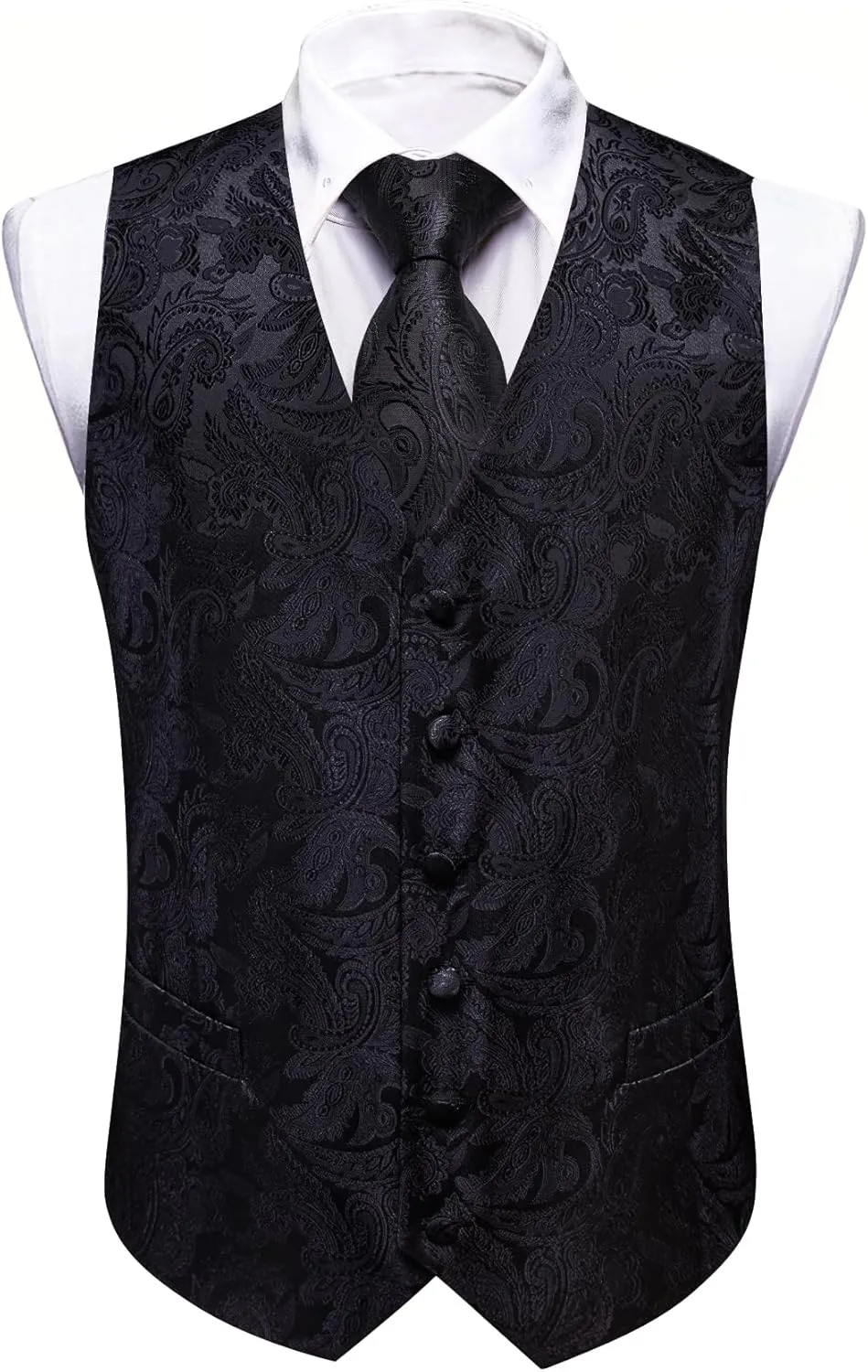 YOHOWA Mens Suit Vest Silk Tie Bowtie Set Paisley Jacquard Formal Waistcoat Clip Hanky Cufflinks Lapel Pin Wedding Party 8PCS