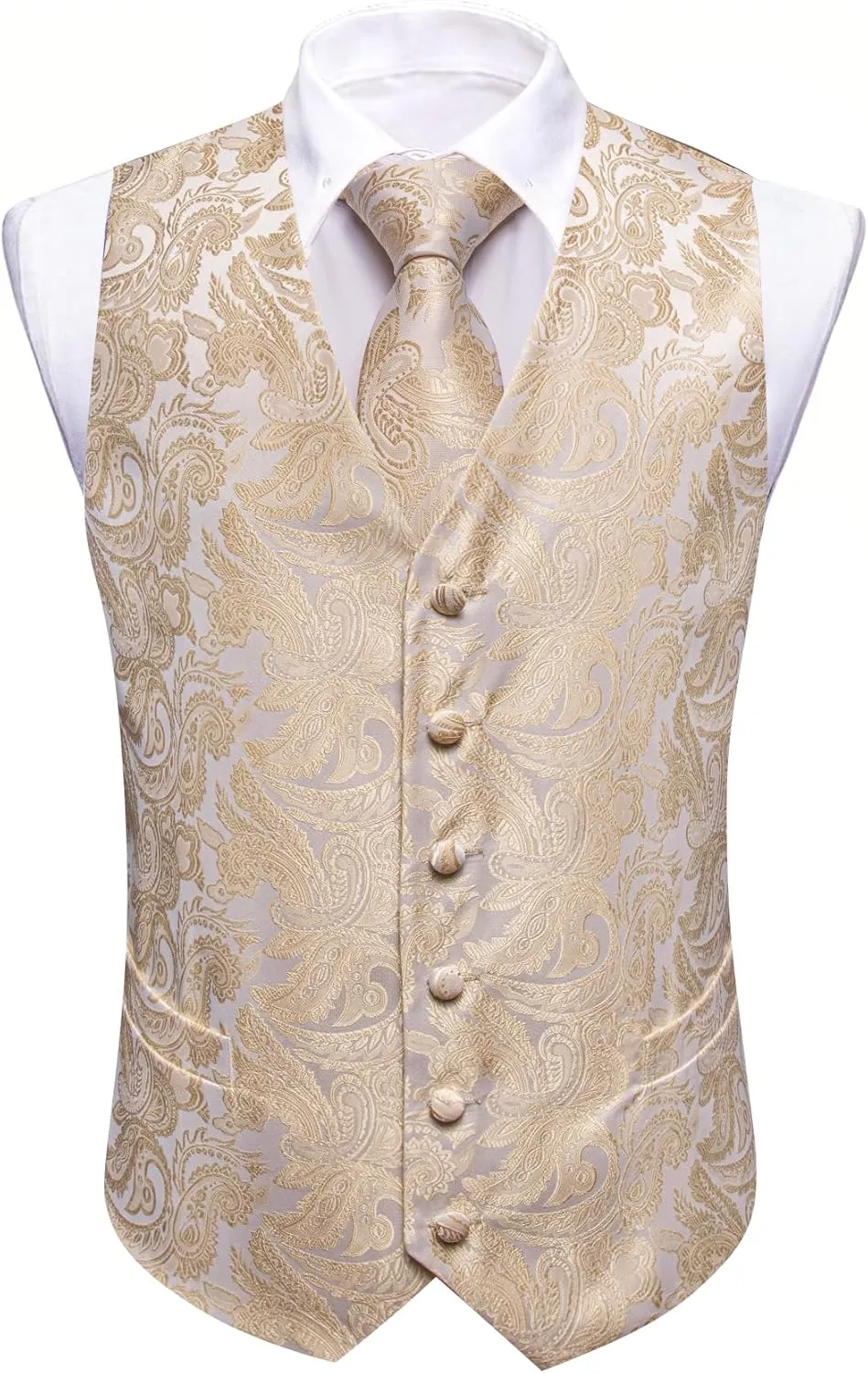 YOHOWA Mens Suit Vest Silk Tie Bowtie Set Paisley Jacquard Formal Waistcoat Clip Hanky Cufflinks Lapel Pin Wedding Party 8PCS