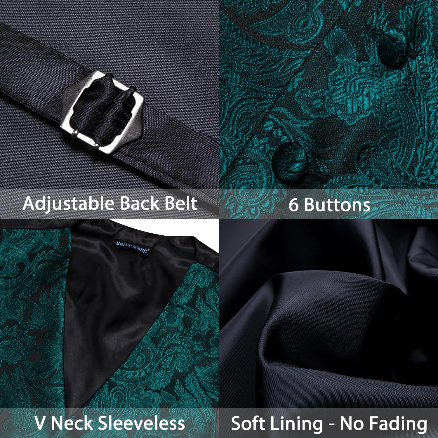 YOHOWA Mens Suit Vest Silk Tie Bowtie Set Paisley Jacquard Formal Waistcoat Clip Hanky Cufflinks Lapel Pin Wedding Party 8PCS