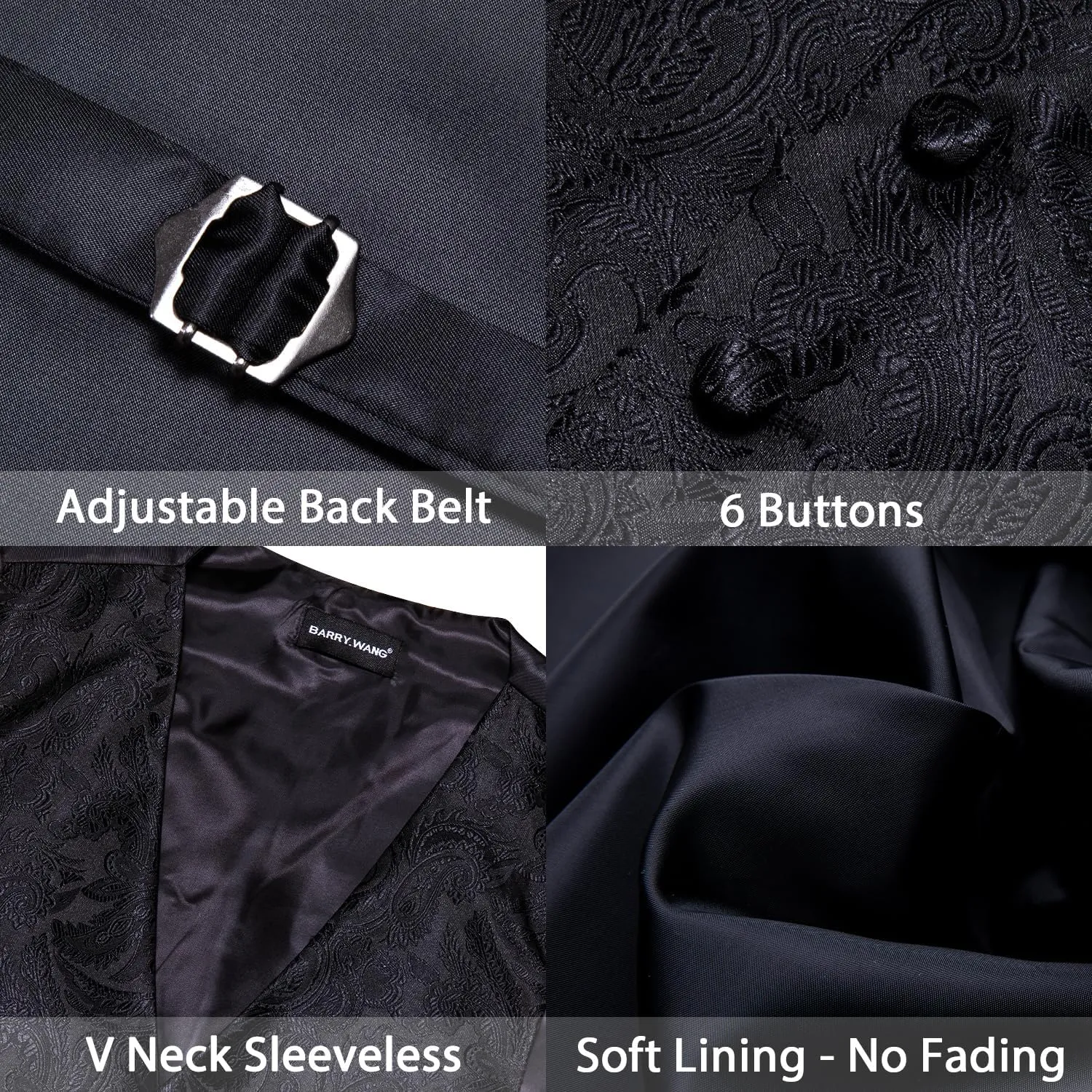 YOHOWA Mens Suit Vest Silk Tie Bowtie Set Paisley Jacquard Formal Waistcoat Clip Hanky Cufflinks Lapel Pin Wedding Party 8PCS