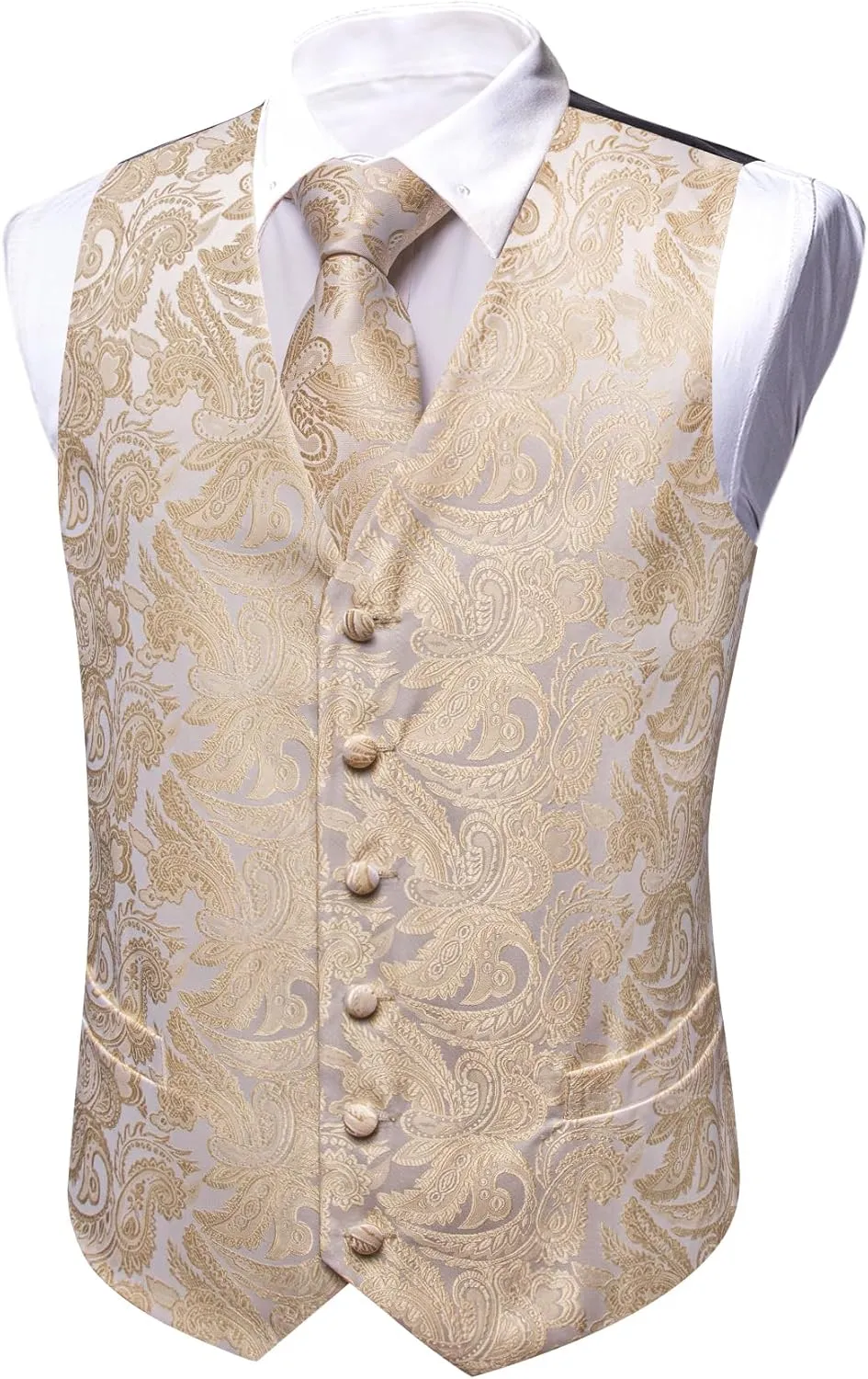 YOHOWA Mens Suit Vest Silk Tie Bowtie Set Paisley Jacquard Formal Waistcoat Clip Hanky Cufflinks Lapel Pin Wedding Party 8PCS