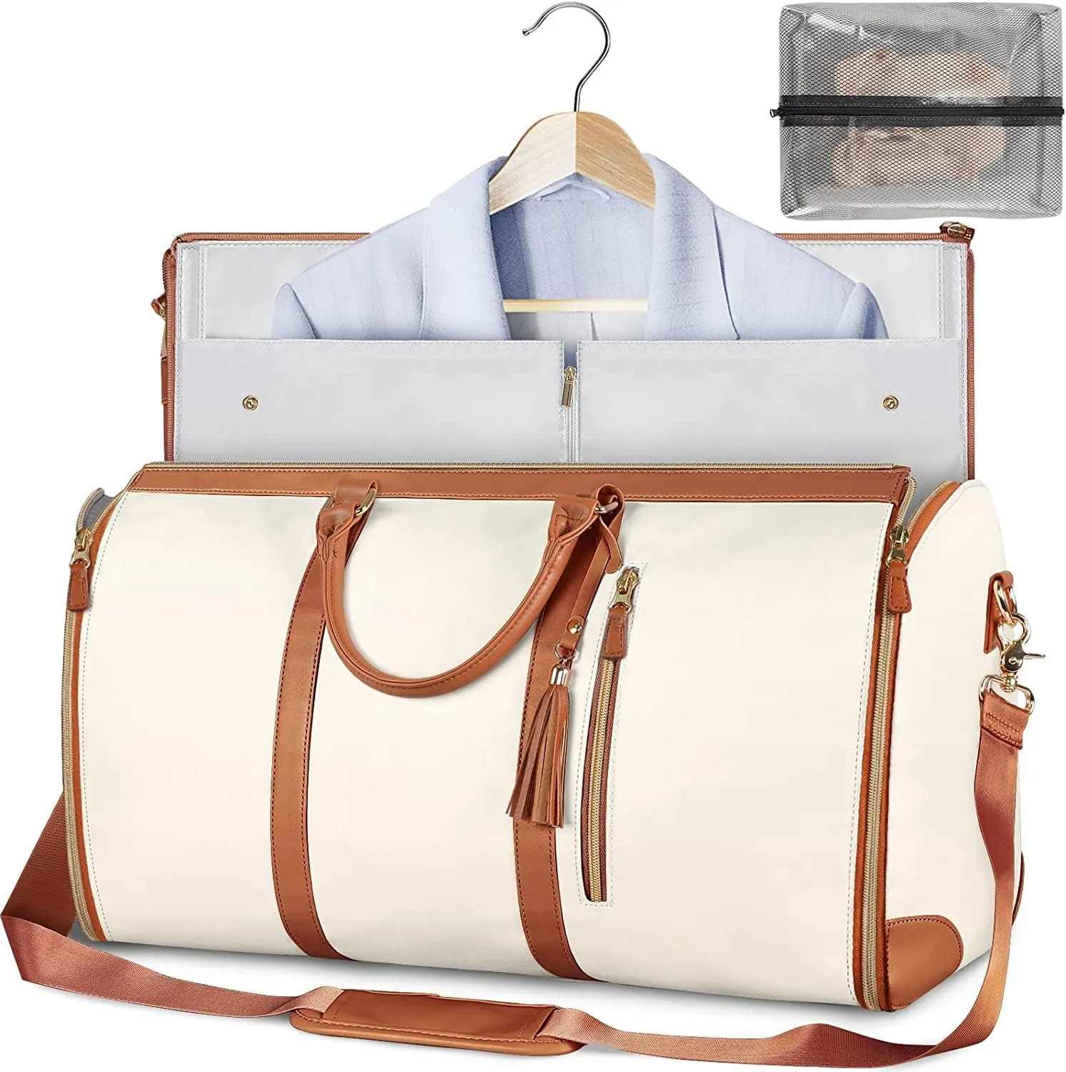 YUEWO 3 IN 1 Hanging Suitcase Suit Bag Travel Bags for Women Men Convertible Carry on Garment Bag Leather Garment Bags for Travel with Shoe Pouch Duffle Bag Garment Bag Gifts