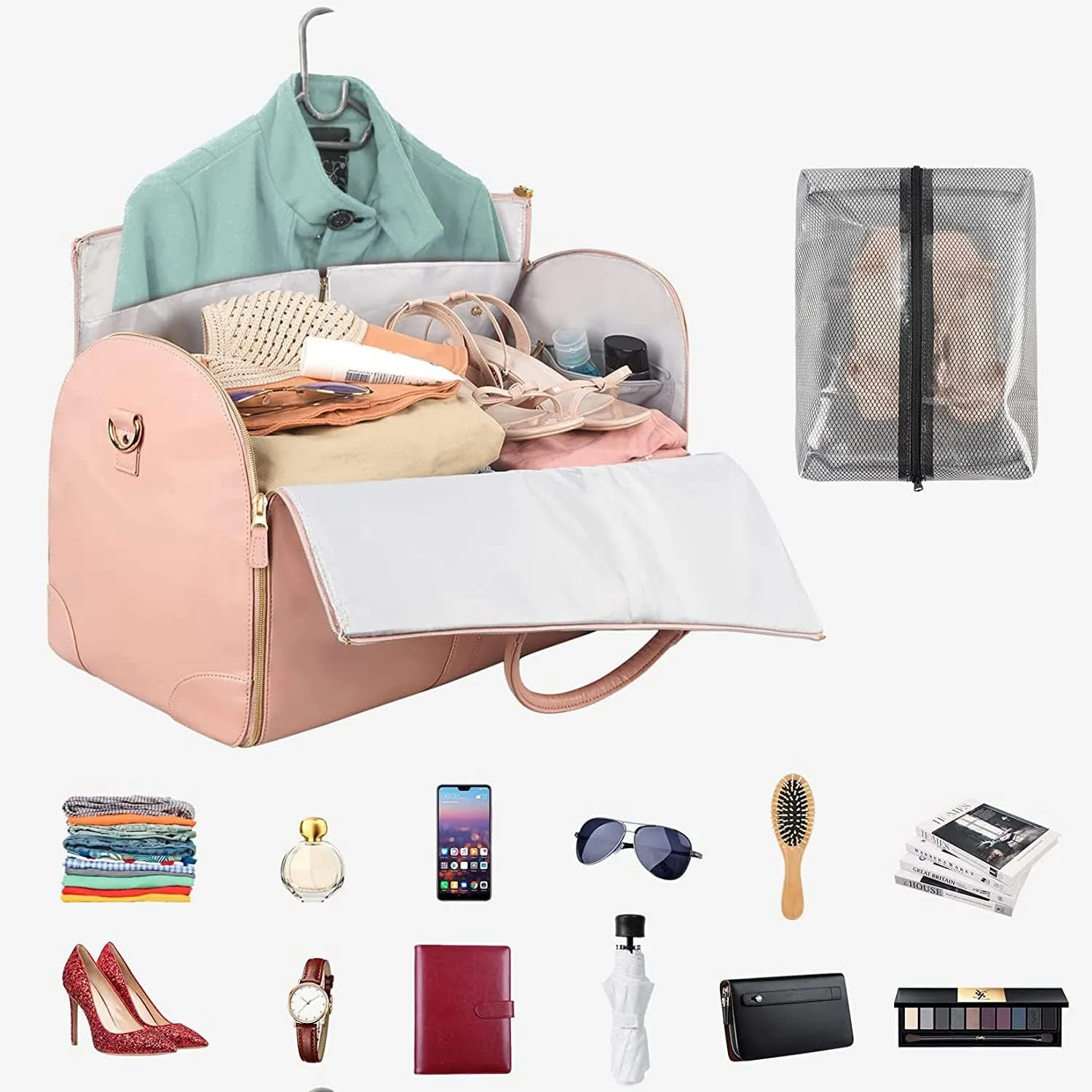 YUEWO 3 IN 1 Hanging Suitcase Suit Bag Travel Bags for Women Men Convertible Carry on Garment Bag Leather Garment Bags for Travel with Shoe Pouch Duffle Bag Garment Bag Gifts